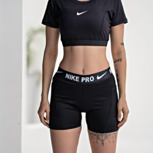 ست ورزشی زنانه کراپ شلوارک نایک فلامنت کشی کد 20063